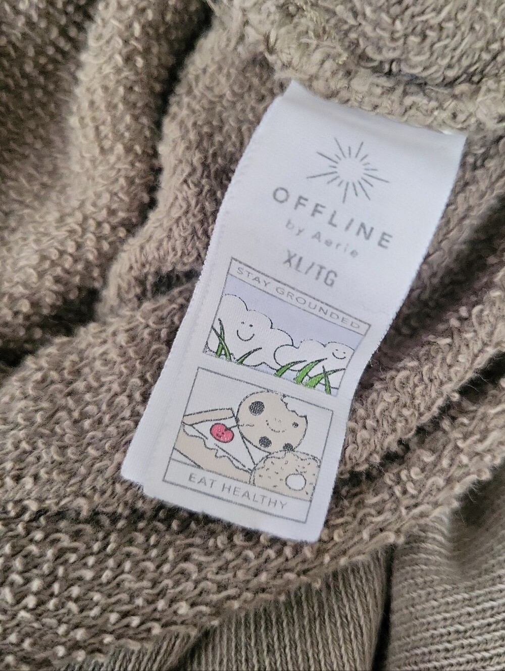 Offline By Aerie Khaki Oversized Cropped Sweatshirt XL - Picture 6 of 10